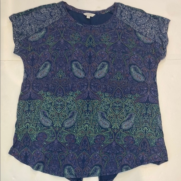 Lucky Brand Women’s Paisley Print Top Navy Blue Split Back Print Shirt - Picture 1 of 11